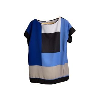 Reed Vintage 1980’s womens big shirt color block Short Sleeve Blue And Black S